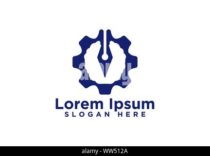 Gear, Pen Logo Designs, Vector Illustration Stock Vector