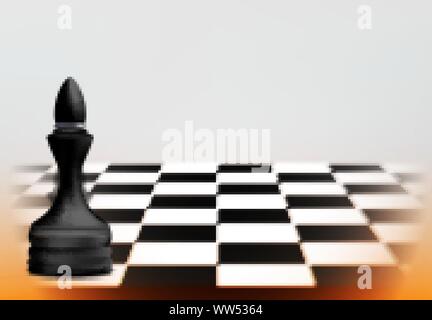 Chess game concept with realistic board and black  bishop pieces of chess vector illustration Stock Vector