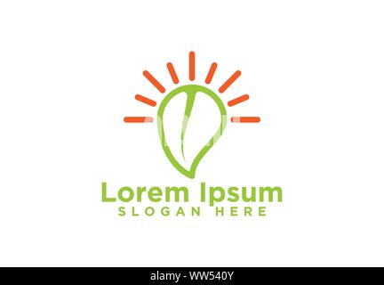 Leaf and Sun Shine  Logo Designs Vector Illustration Stock Vector