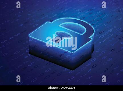 Isometric Lock, Padlock, Keyhole. Cyber security and information or network protection. Future cyber technology web services for business and internet Stock Vector