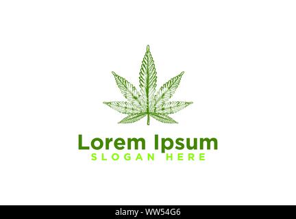 Hand Drawn Green maple cannabis Logo Designs Vector Illustration Stock Vector