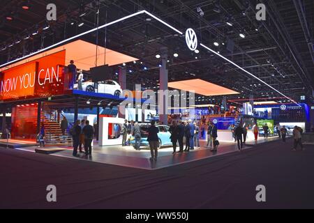 Photo taken Sept. 10, 2019, shows Volkswagen AG's exhibition space at the International Motor Show in Frankfurt. (Kyodo)==Kyodo Photo via Credit: Newscom/Alamy Live News