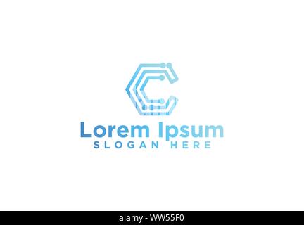 Digital Leter C Logo Designs Vector Illustration Stock Vector