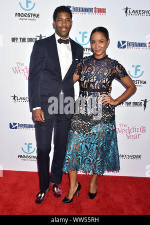 HOLLYWOOD, CA - SEPTEMBER 12: Fonzworth Bentley (L) and Faune Watkins attends the LA Premiere Of Entertainment Studios Motion Pictures' 'The Wedding Year' at ArcLight Hollywood on September 12, 2019 in Hollywood, California. Stock Photo