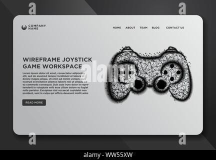 Web page design templates collection of joystick, Game pad. Abstract wireframe from dot and lines. Vector Illustration Stock Vector