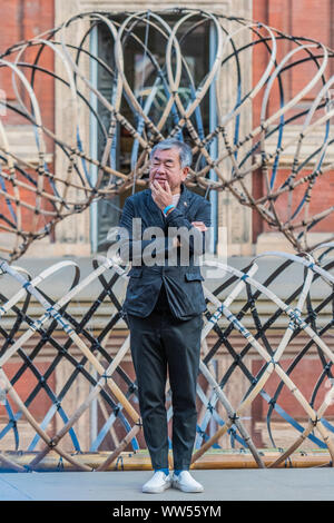 London, UK. 13th Sep, 2019. Bamboo (竹) Ring:  eaving into Lightness, Kengo Kuma's (pictured) experiment in the concept of weaving. - London Design Festival returns to the capital for its 17th year. The V&A Museum is the official Festival hub for the 11th year and plays host to a series of specially-commissioned projects by internationally-renowned designers. Credit: Guy Bell/Alamy Live News Stock Photo
