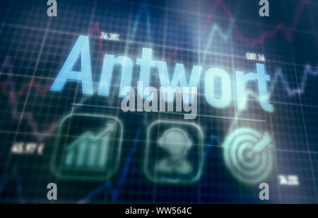 Answer "Antwort" German concept on a blue dot matrix computer display. Stock Photo
