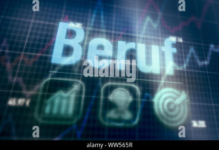 Job "Beruf" German concept on a blue dot matrix computer display. Stock Photo
