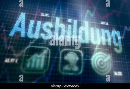 Education "Ausbildung" German concept on a blue dot matrix computer display. Stock Photo