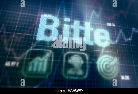 Please "Bitte" German concept on a blue dot matrix computer display. Stock Photo