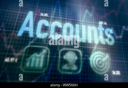 Accounts concept on a blue dot matrix computer display. Stock Photo