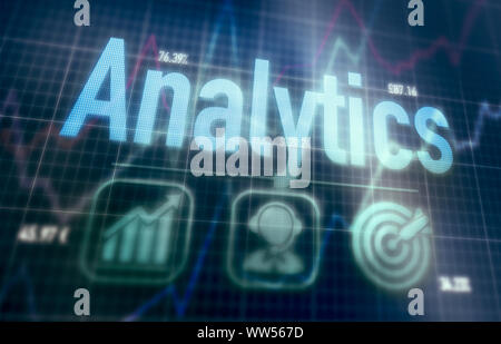 Analytics concept on a blue dot matrix computer display. Stock Photo
