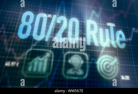 80 / 20 Rule concept on a blue dot matrix computer display. Stock Photo