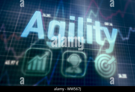 Agility concept on a blue dot matrix computer display. Stock Photo