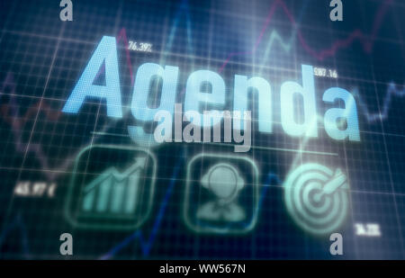 Agenda concept on a blue dot matrix computer display. Stock Photo