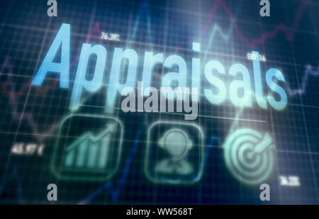 Appraisals concept on a blue dot matrix computer display. Stock Photo