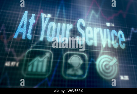 At Your Service concept on a blue dot matrix computer display. Stock Photo