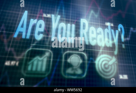 Are You Ready concept on a blue dot matrix computer display. Stock Photo