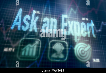 Ask An Expert concept on a blue dot matrix computer display. Stock Photo