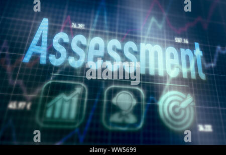 Assessment concept on a blue dot matrix computer display. Stock Photo