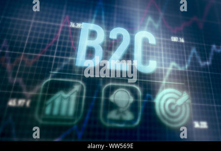 B2C concept on a blue dot matrix computer display. Stock Photo