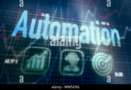 Automation concept on a blue dot matrix computer display. Stock Photo
