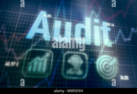 Audit concept on a blue dot matrix computer display. Stock Photo
