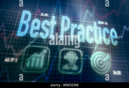 Best Practice concept on a blue dot matrix computer display. Stock Photo