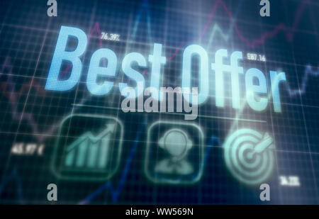 Best Offer concept on a blue dot matrix computer display. Stock Photo