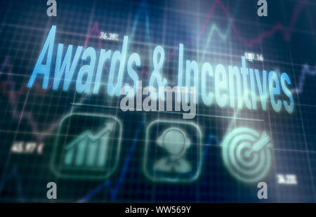 Awards and Incentives concept on a blue dot matrix computer display. Stock Photo