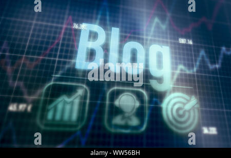 Blog concept on a blue dot matrix computer display. Stock Photo