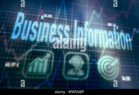 Business Information concept on a blue dot matrix computer display. Stock Photo