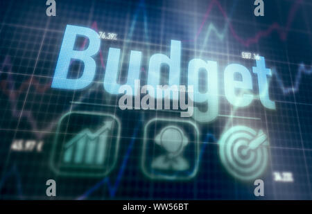 Budget concept on a blue dot matrix computer display. Stock Photo