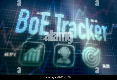 BoE Tracker concept on a blue dot matrix computer display. Stock Photo