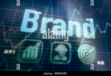 Brand concept on a blue dot matrix computer display. Stock Photo