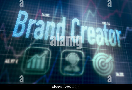 Brand Creator concept on a blue dot matrix computer display. Stock Photo