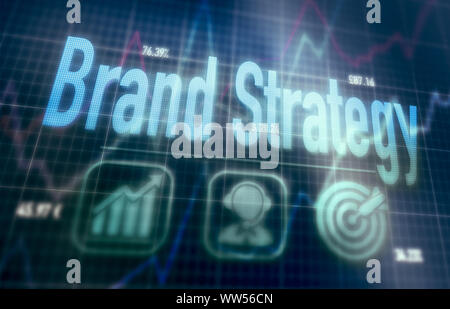 Brand Strategy concept on a blue dot matrix computer display. Stock Photo