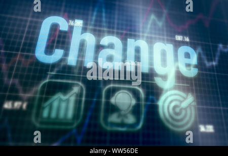 Change concept on a blue dot matrix computer display. Stock Photo