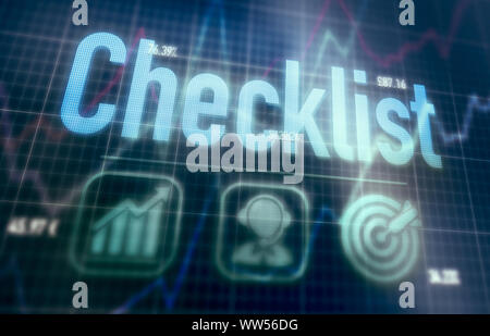 Checklist concept on a blue dot matrix computer display. Stock Photo