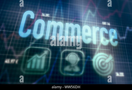 Commerce concept on a blue dot matrix computer display. Stock Photo