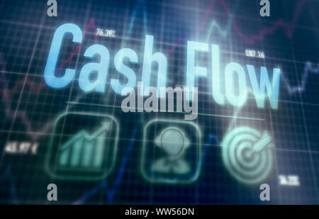 Cash Flow concept on a blue dot matrix computer display. Stock Photo