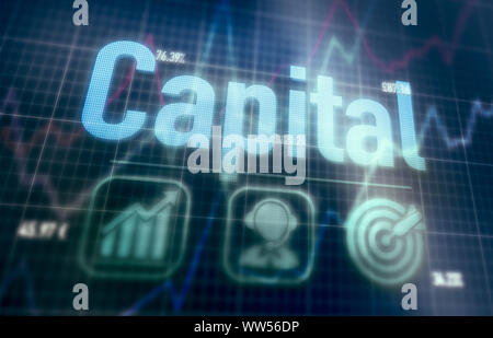 Capital concept on a blue dot matrix computer display. Stock Photo