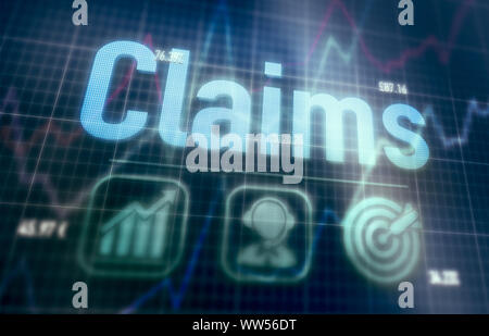 Claims concept on a blue dot matrix computer display. Stock Photo