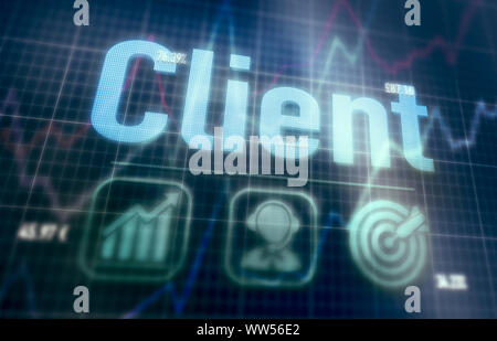 Client concept on a blue dot matrix computer display. Stock Photo