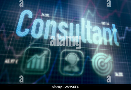 Consultant concept on a blue dot matrix computer display. Stock Photo