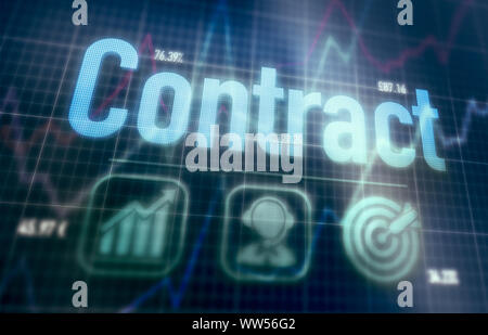 Contract concept on a blue dot matrix computer display. Stock Photo