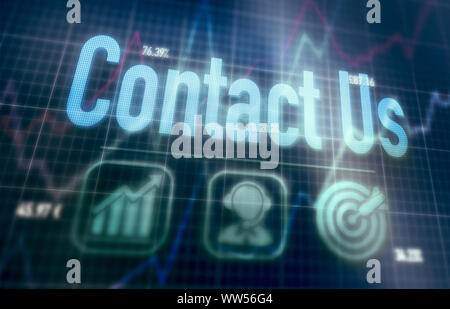 Contact Us concept on a blue dot matrix computer display. Stock Photo