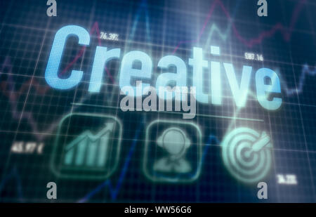 Creative concept on a blue dot matrix computer display. Stock Photo