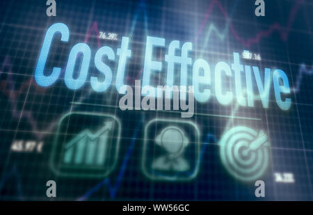 Cost Effective concept on a blue dot matrix computer display. Stock Photo