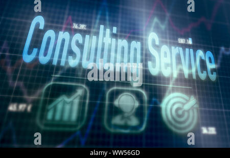 Consulting Service concept on a blue dot matrix computer display. Stock Photo